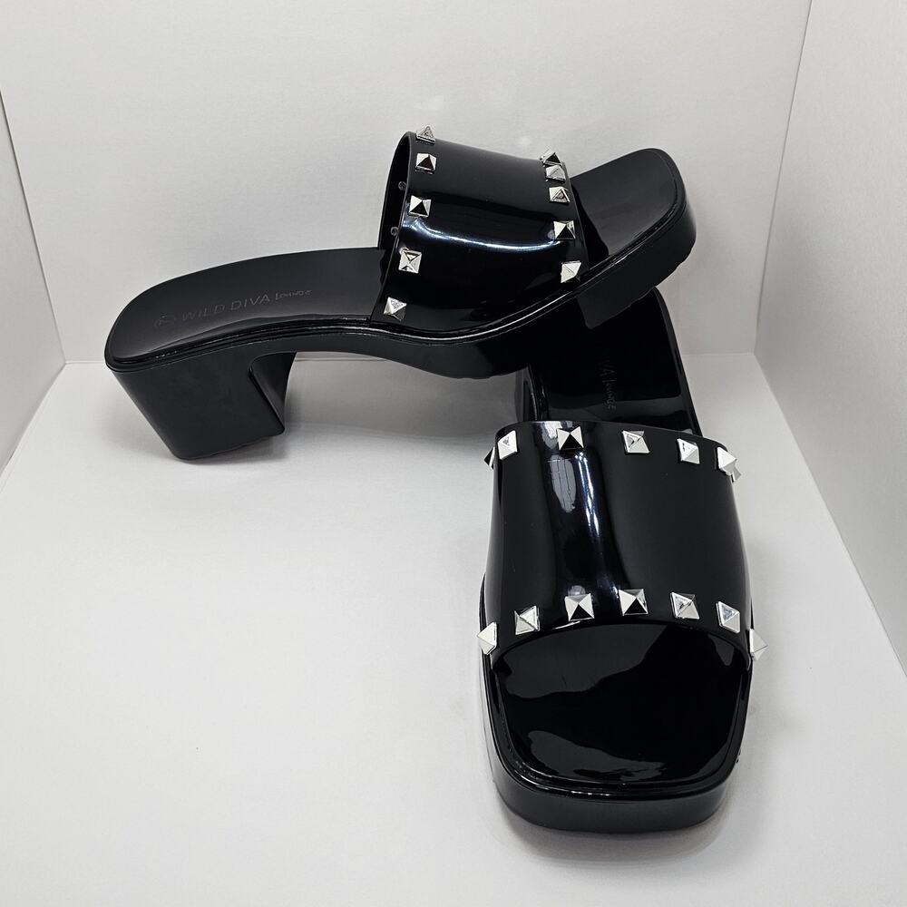 Wild Diva Lounge Gothic Studded Black Jelly Block Sandals - US Women's Size 7